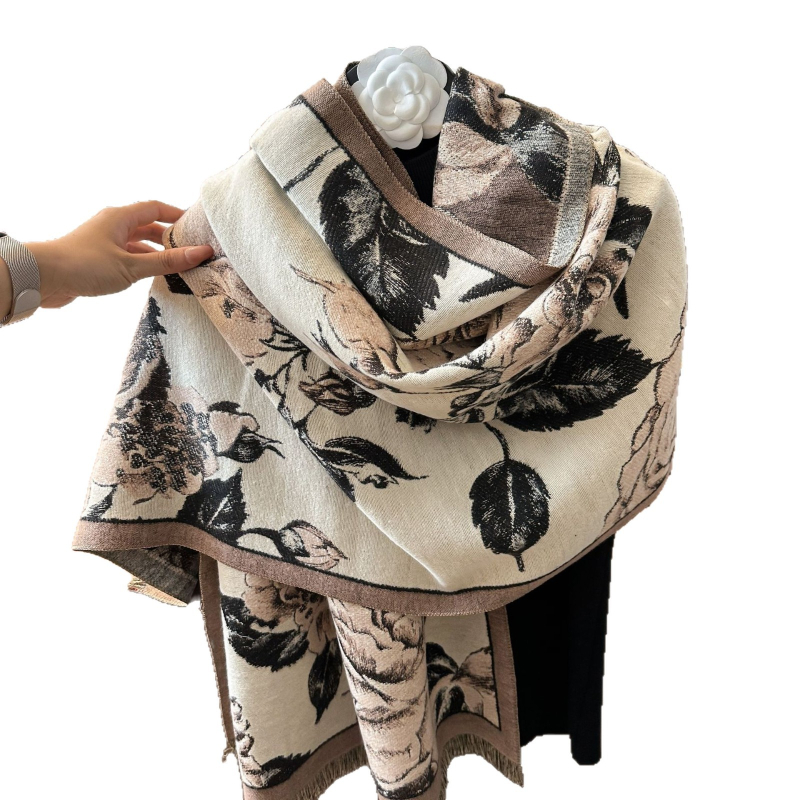 Elegáns rózsamintás cashmere-szerű sál nőknek, téli kiegészítő, 185×65 cm