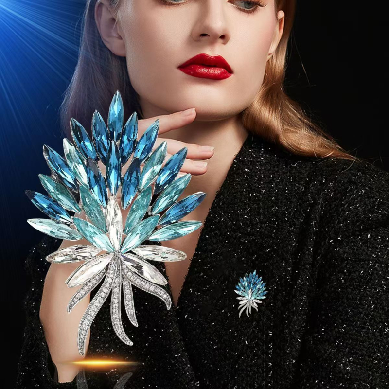 Kristalna broš s motivom pšenice, francuskog stila, elegantna plava boja, modni dodatak haljini