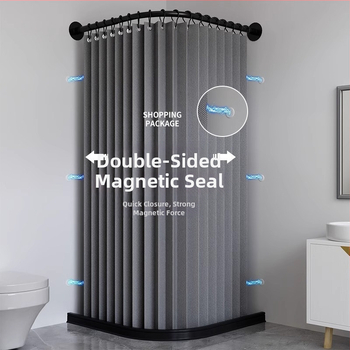 Zakrivený skladací magnetický set sprchových závesov pre L-tvarovanú sprchovaciu kabínu, hrubý vodotesný kúpeľový záves
