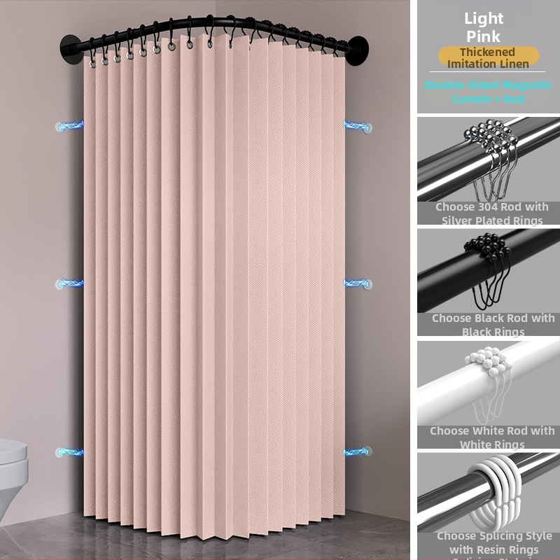 Zakrivený skladací magnetický set sprchových závesov pre L-tvarovanú sprchovaciu kabínu, hrubý vodotesný kúpeľový záves