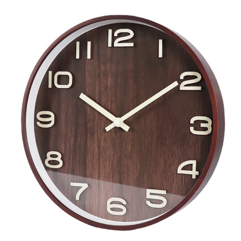 Drveni minimalistički okrugli zidni sat, 35 cm, elegantni brojevi, retro kineski stil