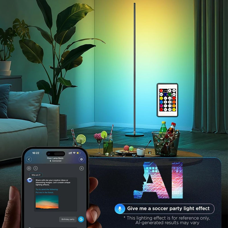 Stojeća podna lampa s Bluetooth RGB ambijentalnim osvjetljenjem, kutna USB lampa, upravljanje aplikacijom, za dnevni boravak i spavaću sobu, graffiti stil