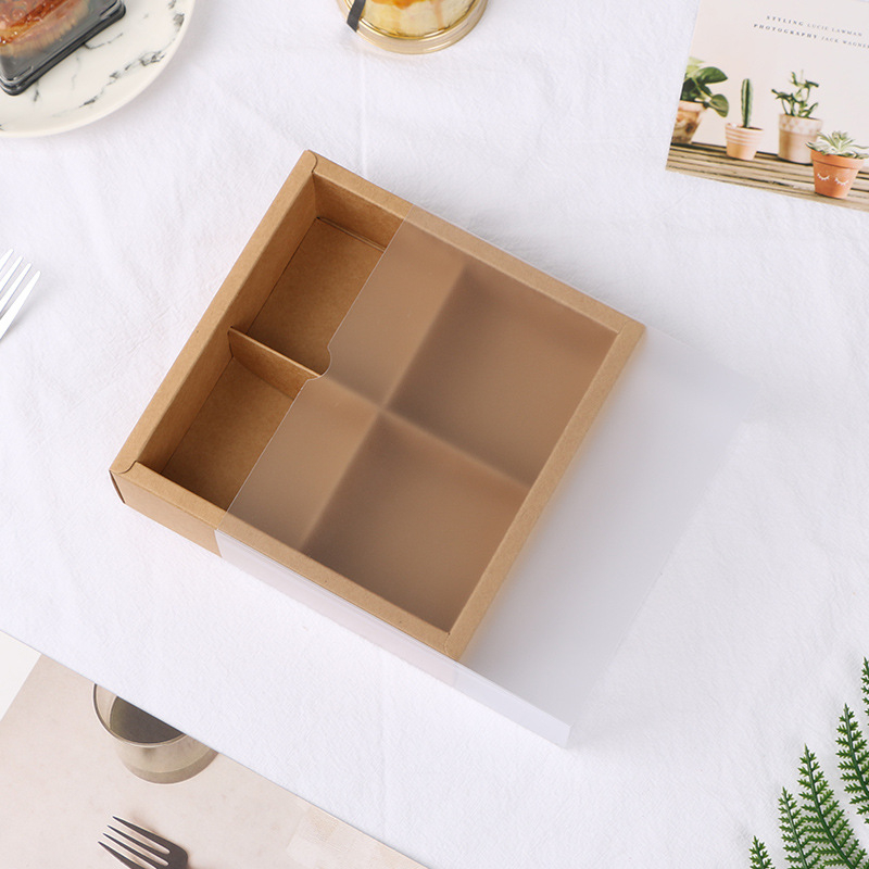Set de 4 cutii pentru mooncake cu crustă de gheață, 80 g fiecare, finisaj mat transparent, culoare solidă, din hârtie, aproximativ 7,3 × 7,3 × 5 cm.