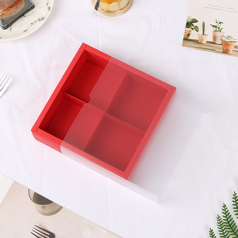Set de 4 cutii pentru mooncake cu crustă de gheață, 80 g fiecare, finisaj mat transparent, culoare solidă, din hârtie, aproximativ 7,3 × 7,3 × 5 cm.