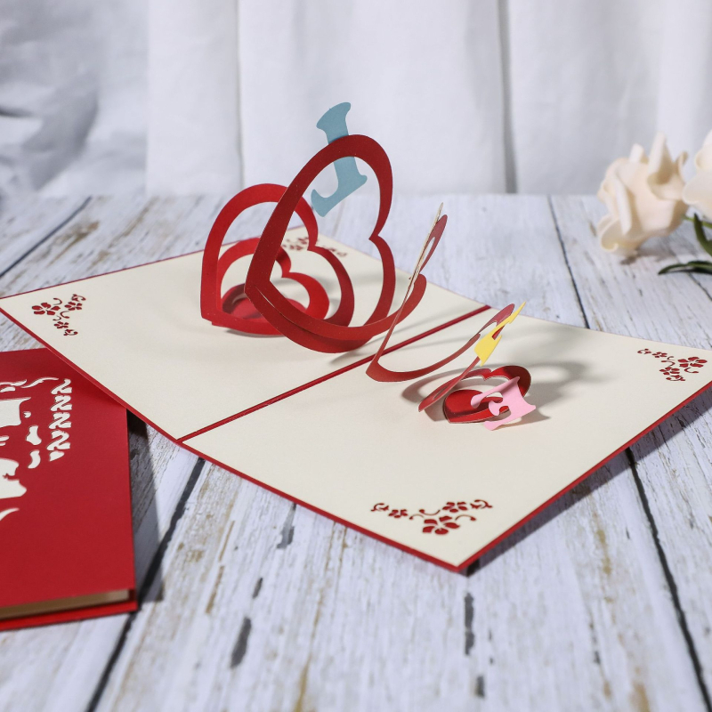 Valentinova 3D čestitka za parove, ručno izrađena, izrezbaren papir, pozivnica za vjenčanje