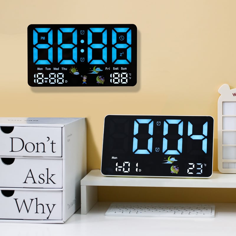 Višefunkcijski elektronički sat s velikim zaslonom, mjerenjem temperature i vlage, LED budilica za dnevni boravak, zidni ili stolni dekor