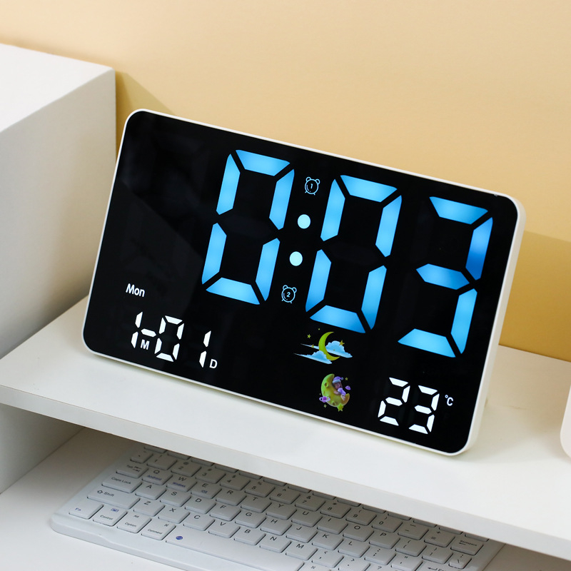 Višefunkcijski elektronički sat s velikim zaslonom, mjerenjem temperature i vlage, LED budilica za dnevni boravak, zidni ili stolni dekor