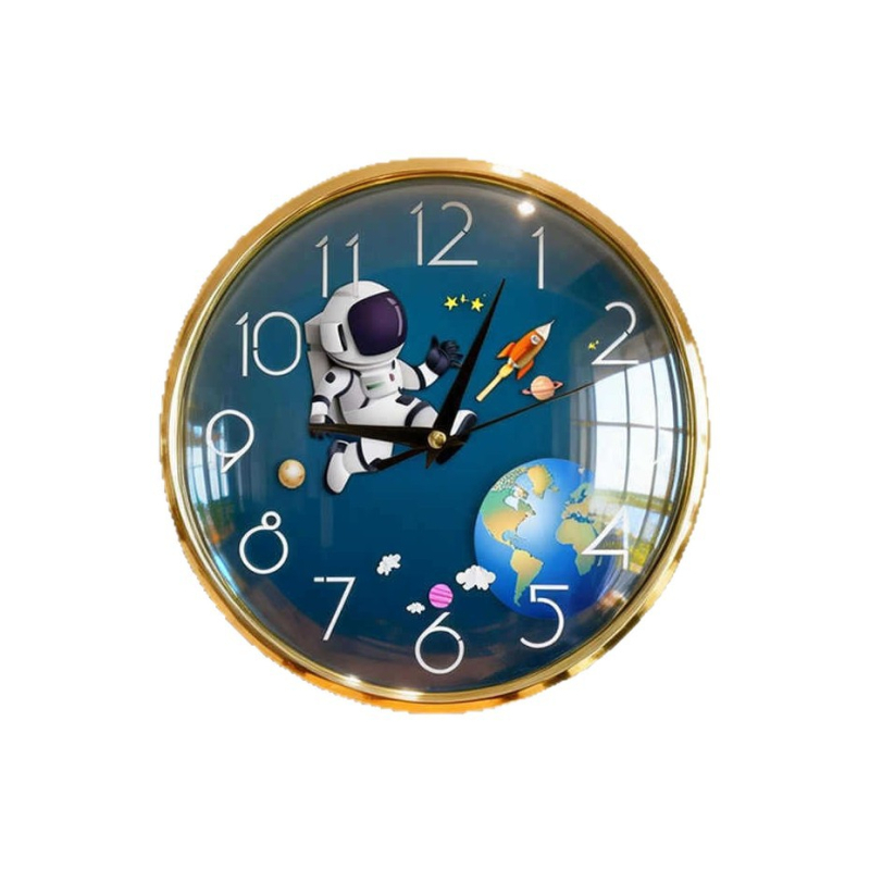 Zidni sat s astronautom za dječju sobu i dnevni boravak, kružni, tihi kvarcni sat
