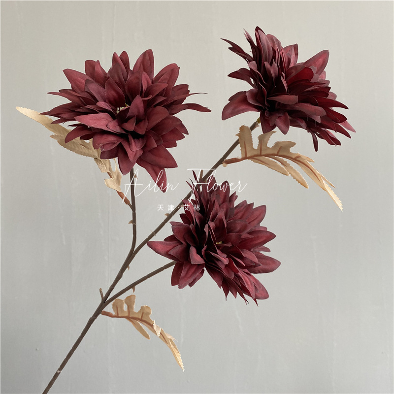 Umjetni Epiphyllum s tri cvijeta u jesenskim bojama, retro europska svadbena dvorana dekoracija, kućna dekoracija, dalija od svile