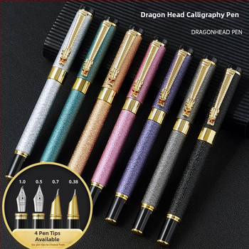 Set fountain pen s glavom zmaja, metalno kućište, graviran logotip, pogodan za učenike i ured