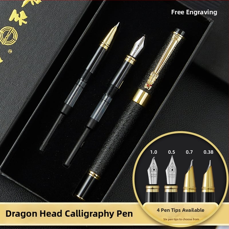 Set fountain pen s glavom zmaja, metalno kućište, graviran logotip, pogodan za učenike i ured