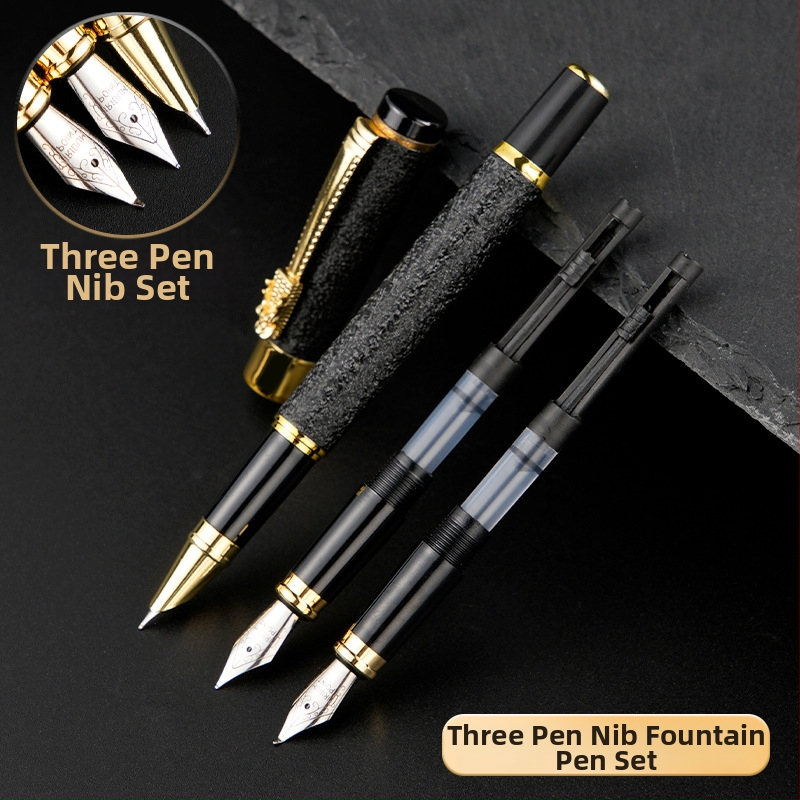 Set fountain pen s glavom zmaja, metalno kućište, graviran logotip, pogodan za učenike i ured
