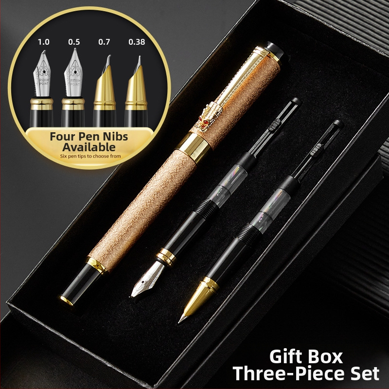 Set fountain pen s glavom zmaja, metalno kućište, graviran logotip, pogodan za učenike i ured