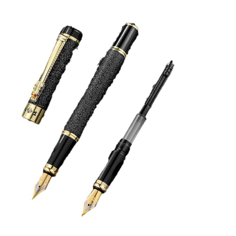 Set fountain pen s glavom zmaja, metalno kućište, graviran logotip, pogodan za učenike i ured