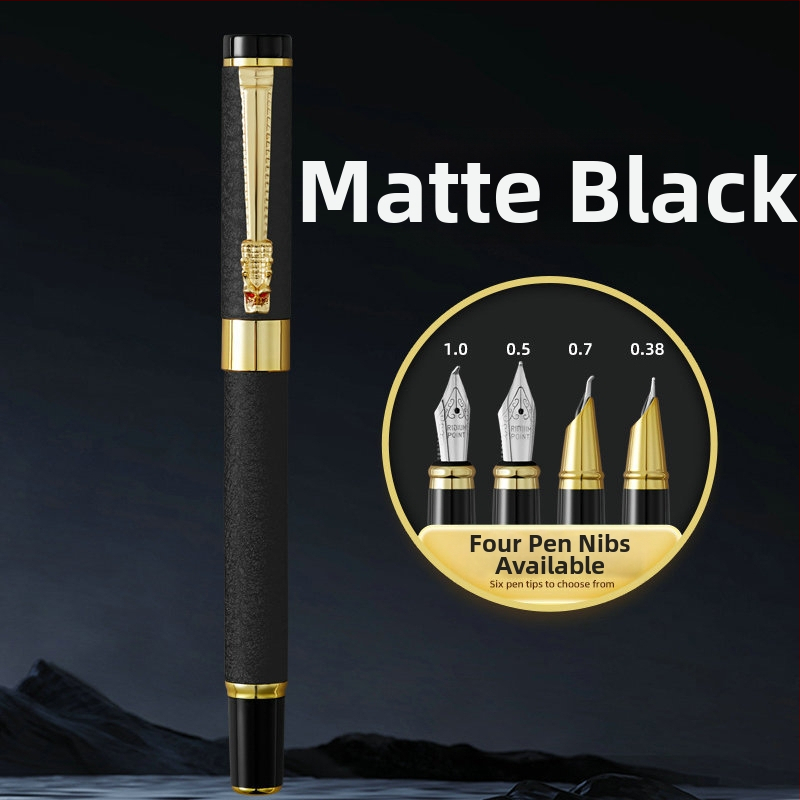 Set fountain pen s glavom zmaja, metalno kućište, graviran logotip, pogodan za učenike i ured