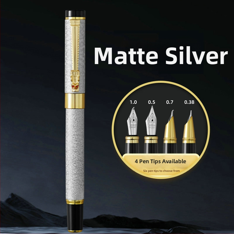 Set fountain pen s glavom zmaja, metalno kućište, graviran logotip, pogodan za učenike i ured