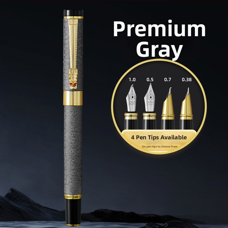 Set fountain pen s glavom zmaja, metalno kućište, graviran logotip, pogodan za učenike i ured
