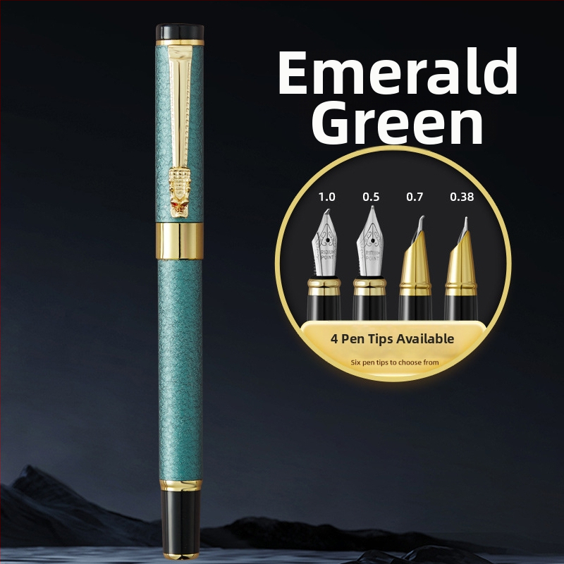 Set fountain pen s glavom zmaja, metalno kućište, graviran logotip, pogodan za učenike i ured