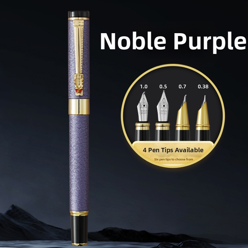 Set fountain pen s glavom zmaja, metalno kućište, graviran logotip, pogodan za učenike i ured