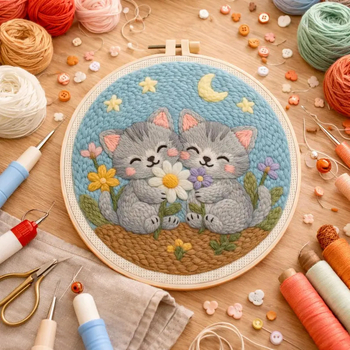 Početnički set za izšivanje s poke-stitch tehnikom i motivima malih životinja