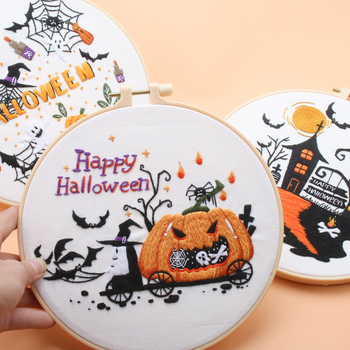 2024-es Halloween hímzés DIY anyagkészlet – pamutból készült kézi hímzés, nordikus stílus