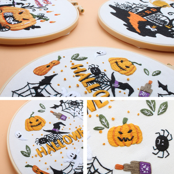 2024-es Halloween hímzés DIY anyagkészlet – pamutból készült kézi hímzés, nordikus stílus