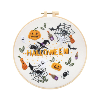 2024-es Halloween hímzés DIY anyagkészlet – pamutból készült kézi hímzés, nordikus stílus