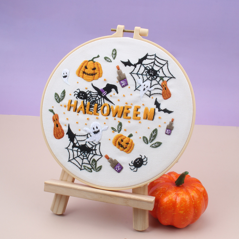 2024-es Halloween hímzés DIY anyagkészlet – pamutból készült kézi hímzés, nordikus stílus
