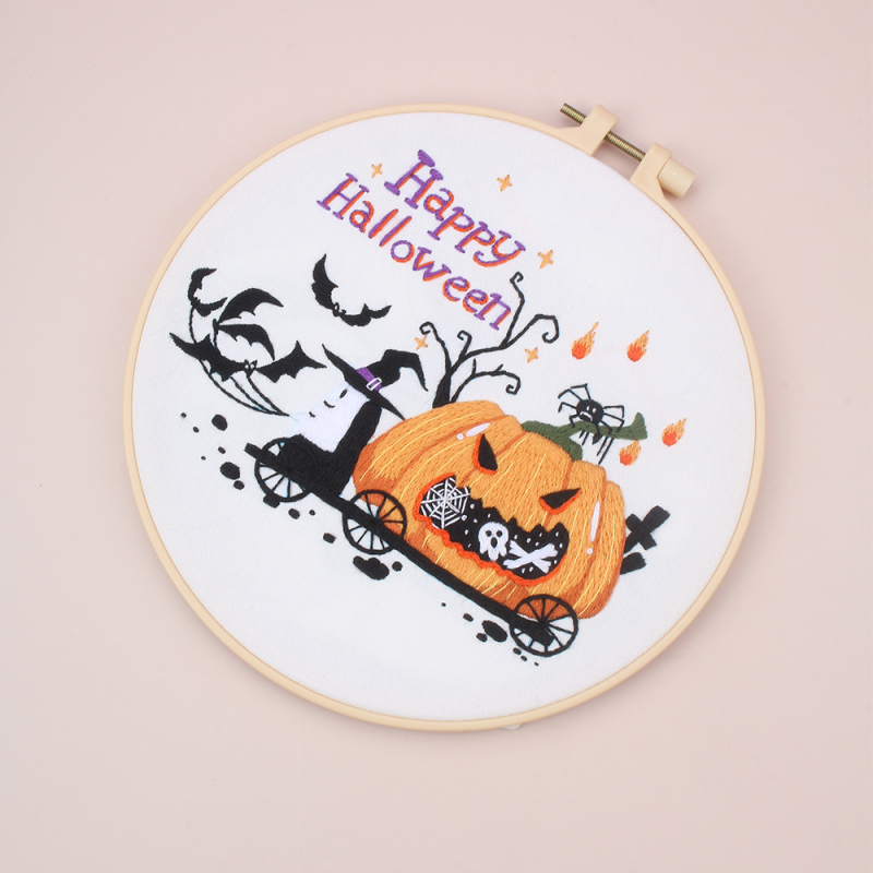 2024-es Halloween hímzés DIY anyagkészlet – pamutból készült kézi hímzés, nordikus stílus