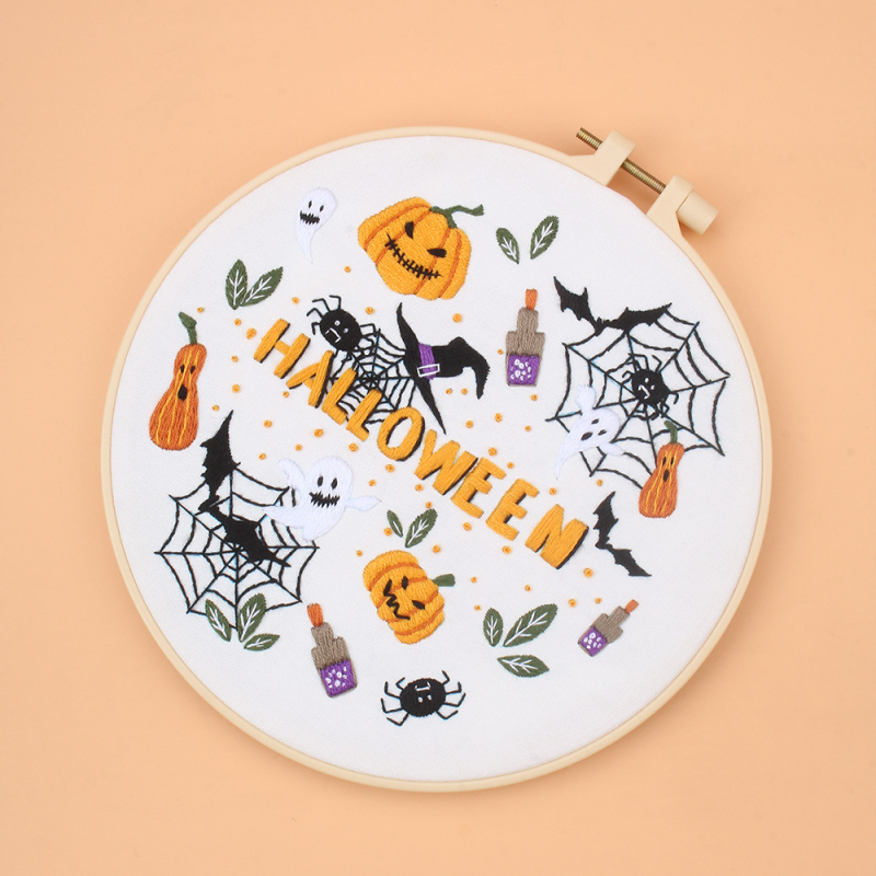 2024-es Halloween hímzés DIY anyagkészlet – pamutból készült kézi hímzés, nordikus stílus