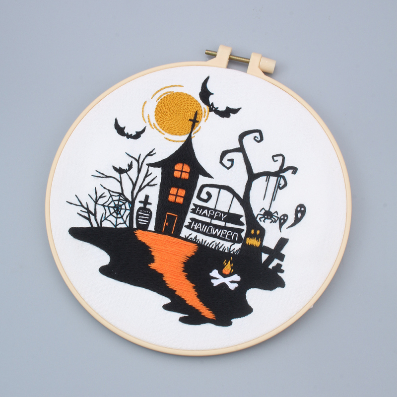 2024-es Halloween hímzés DIY anyagkészlet – pamutból készült kézi hímzés, nordikus stílus
