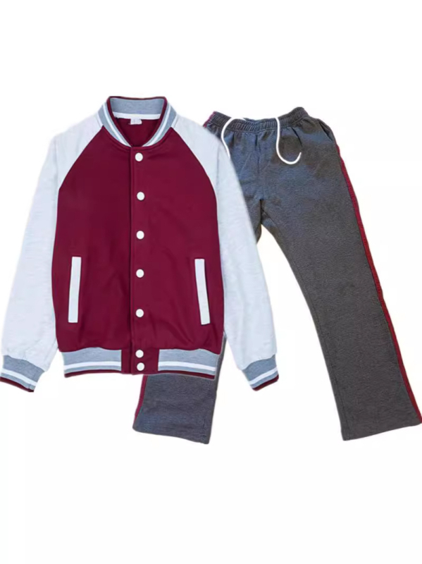 Zimski pamučni set s flecom, u korejskom stilu baseball jakne i hlača za učenike osnovne škole, unisex, sa stojećim ovratnikom