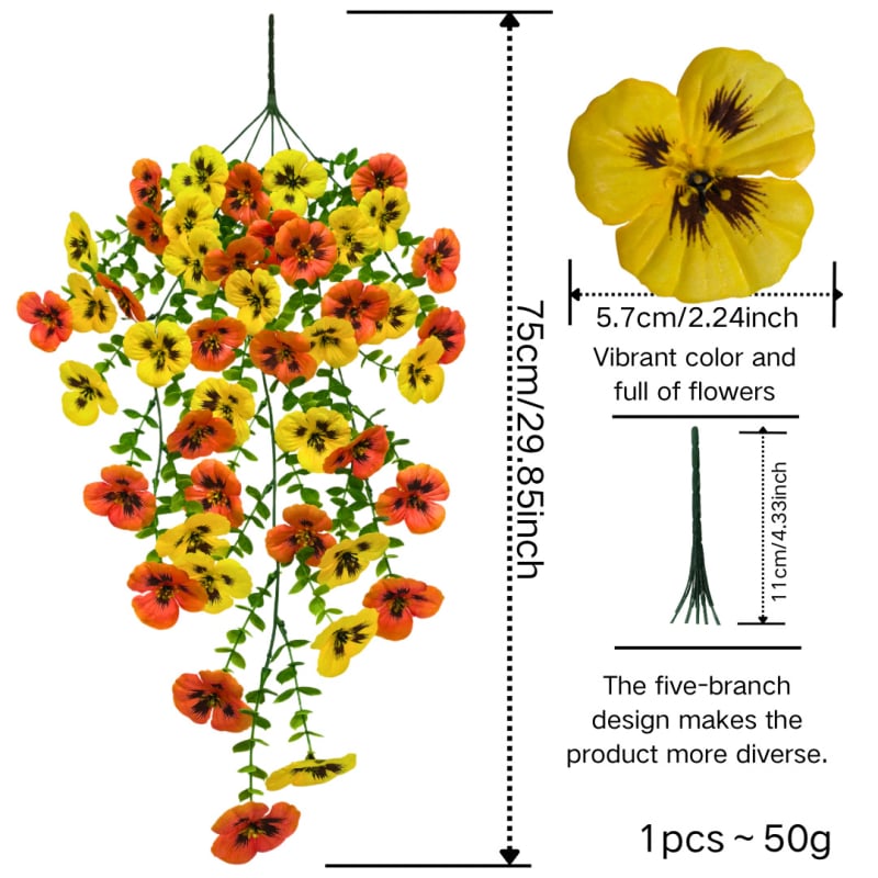Umjetni svilenkasti cvjetni vijak za zid s daisies, eucalyptus i pansies – viseća vrtna dekoracija