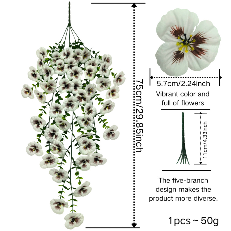 Umjetni svilenkasti cvjetni vijak za zid s daisies, eucalyptus i pansies – viseća vrtna dekoracija