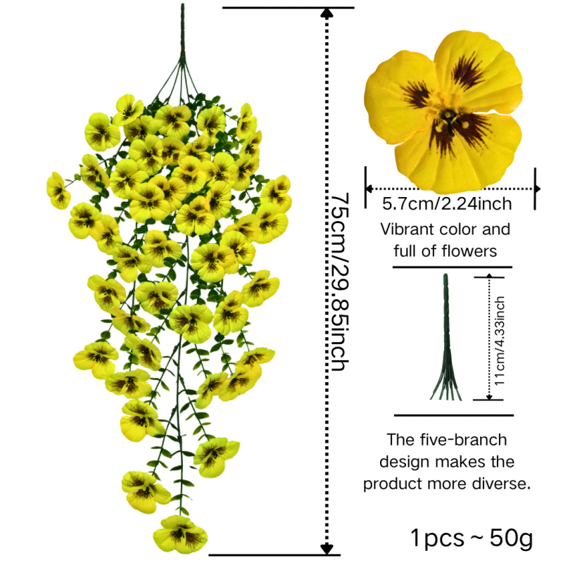 Umjetni svilenkasti cvjetni vijak za zid s daisies, eucalyptus i pansies – viseća vrtna dekoracija