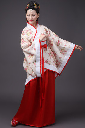 Női Hanfu táncruha, Tang-dinasztia ihletésével, ru szoknyás készlet, keresztezett gallér és széles ujjú, jacquard poliészter