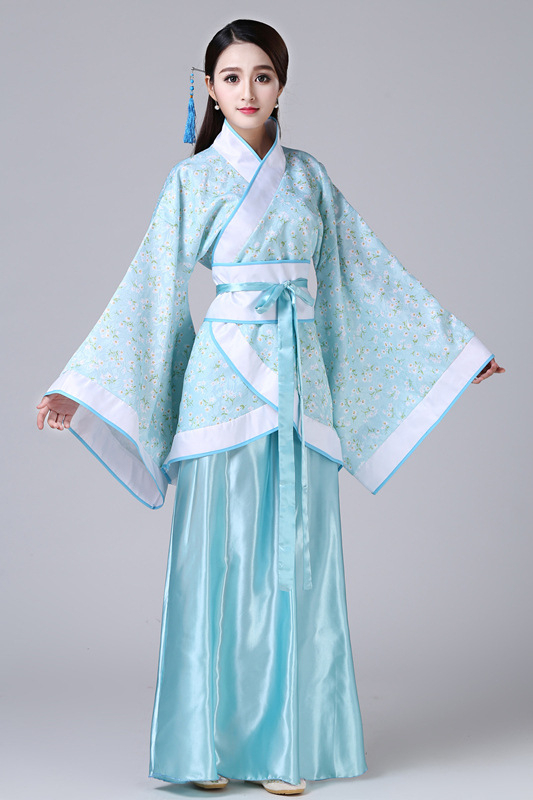 Női Hanfu táncruha, Tang-dinasztia ihletésével, ru szoknyás készlet, keresztezett gallér és széles ujjú, jacquard poliészter