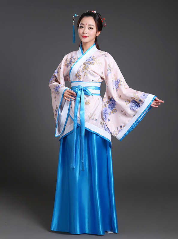 Női Hanfu táncruha, Tang-dinasztia ihletésével, ru szoknyás készlet, keresztezett gallér és széles ujjú, jacquard poliészter