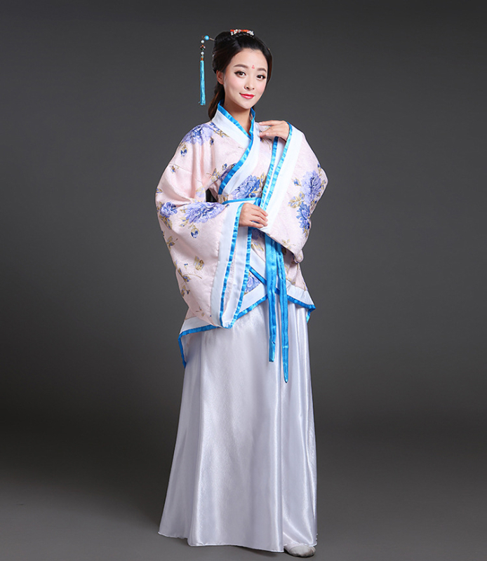 Női Hanfu táncruha, Tang-dinasztia ihletésével, ru szoknyás készlet, keresztezett gallér és széles ujjú, jacquard poliészter