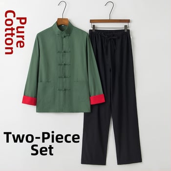 Ženský Hanfu top v čínsom štýle – retro Tang štýl s stojacim golierom a uzlami na gombíkoch, dlhé rukávy, zenové čajové oblečenie