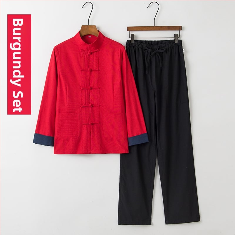 Ženský Hanfu top v čínsom štýle – retro Tang štýl s stojacim golierom a uzlami na gombíkoch, dlhé rukávy, zenové čajové oblečenie