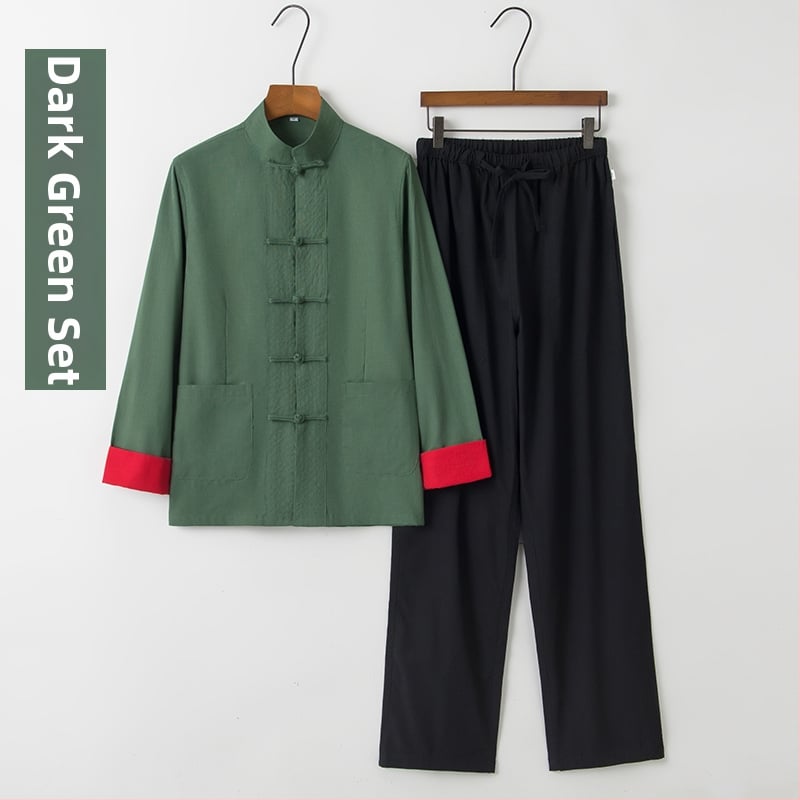 Ženský Hanfu top v čínsom štýle – retro Tang štýl s stojacim golierom a uzlami na gombíkoch, dlhé rukávy, zenové čajové oblečenie