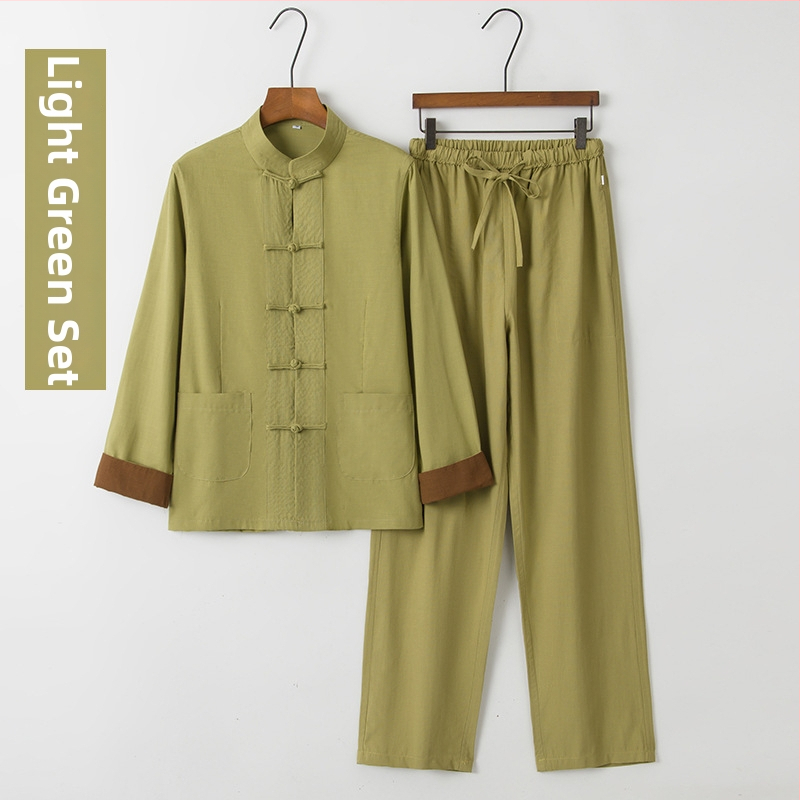 Ženský Hanfu top v čínsom štýle – retro Tang štýl s stojacim golierom a uzlami na gombíkoch, dlhé rukávy, zenové čajové oblečenie