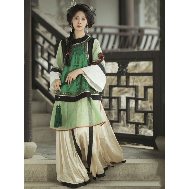 Ženska hanfu haljina s otiskom u starom stilu, inspirirana dinastijom Qing