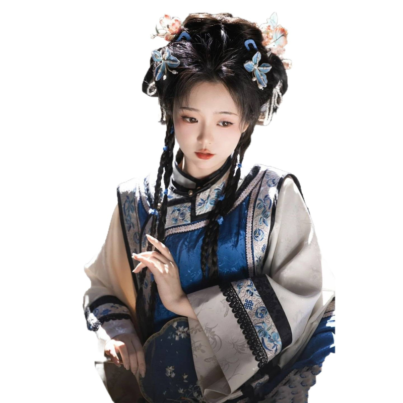 Ženska hanfu haljina s otiskom u starom stilu, inspirirana dinastijom Qing