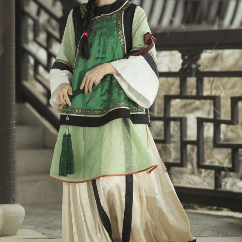 Ženska hanfu haljina s otiskom u starom stilu, inspirirana dinastijom Qing