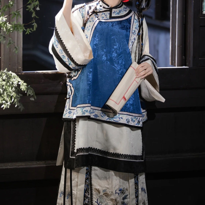 Ženska hanfu haljina s otiskom u starom stilu, inspirirana dinastijom Qing