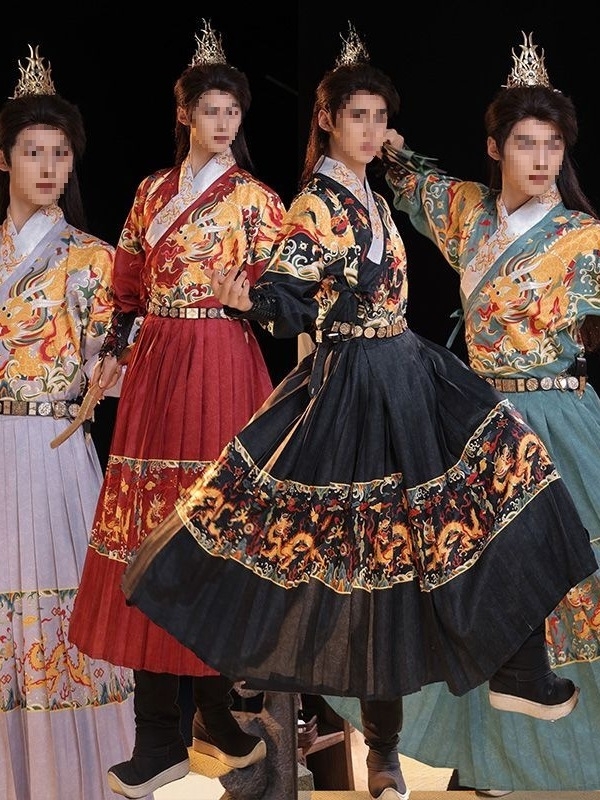 Hanfu u Ming stilu: Dragon's Roar kostim s letećom ribom za muškarce, brokatni gardijski kostim, proljeće–jesen stil