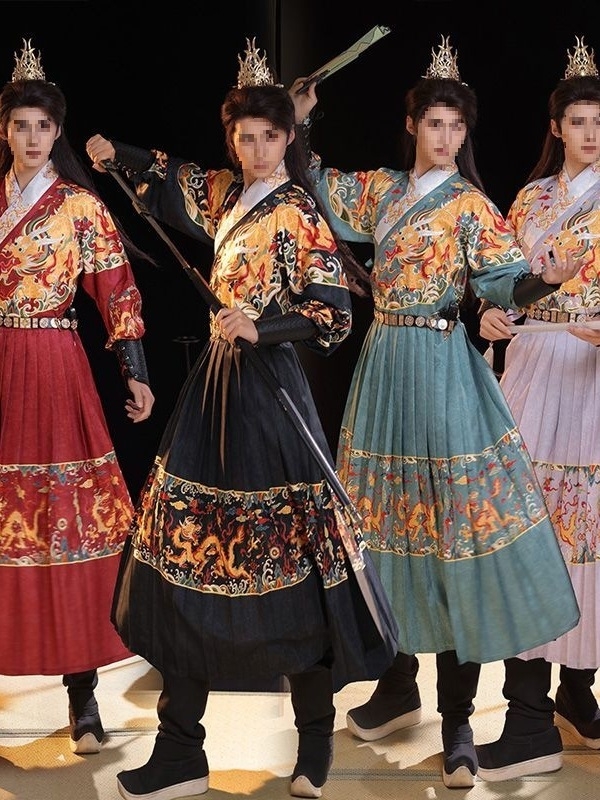 Hanfu u Ming stilu: Dragon's Roar kostim s letećom ribom za muškarce, brokatni gardijski kostim, proljeće–jesen stil