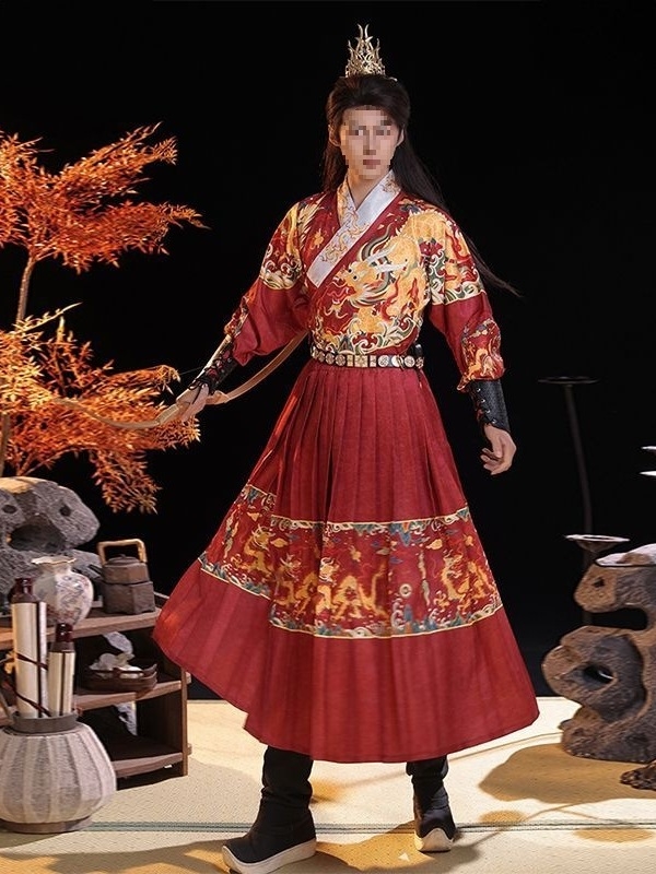 Hanfu u Ming stilu: Dragon's Roar kostim s letećom ribom za muškarce, brokatni gardijski kostim, proljeće–jesen stil
